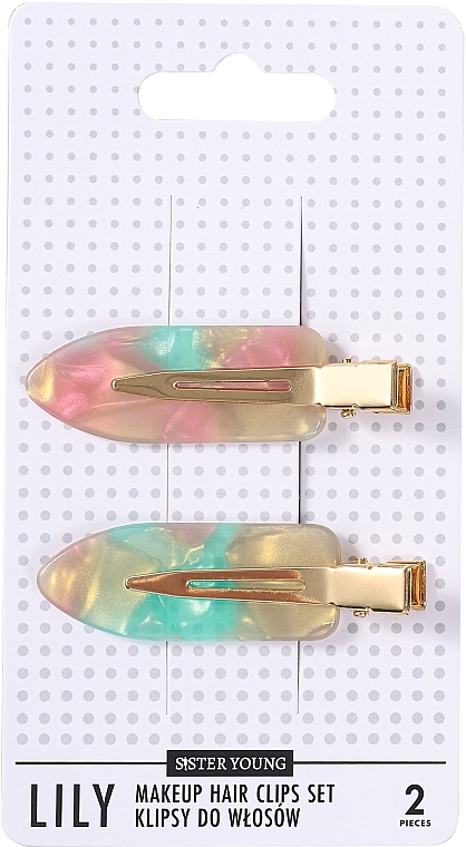 Hair Clip Set, 2 pcs. - Sister Young Lily Pink Green — photo N1