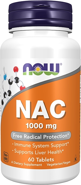 Dietary Supplement "NAC", 1000mg - Now Foods NAC Tablets — photo N1