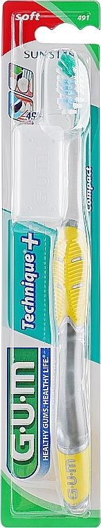 Technique+ Toothbrush, soft, yellow - G.U.M Soft Compact Toothbrush — photo N1