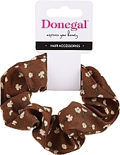Hair Tie, FA-5645, brown with flowers - Donegal — photo N1