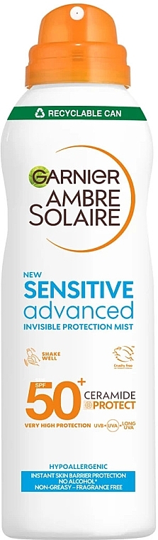 Sunscreen Face Mist - Garnier Ambre Solaire Sensitive Advanced Face Mist SPF50+ — photo N1