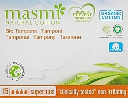 Organic Non-Applicator Tampons, 15 pcs - Masmi Super Plus — photo N1