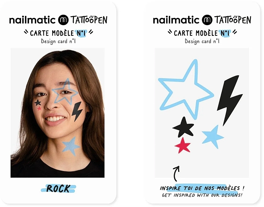 Temporary Tattoo Set - Nailmatic Tattoopen Duo Set Rock (pen/2x2.5g + kards/4pcs) — photo N3