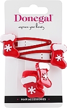 Set of Hair Clips & Ties 'New Year', FA-5743, red boots with snowflakes - Donegal — photo N1