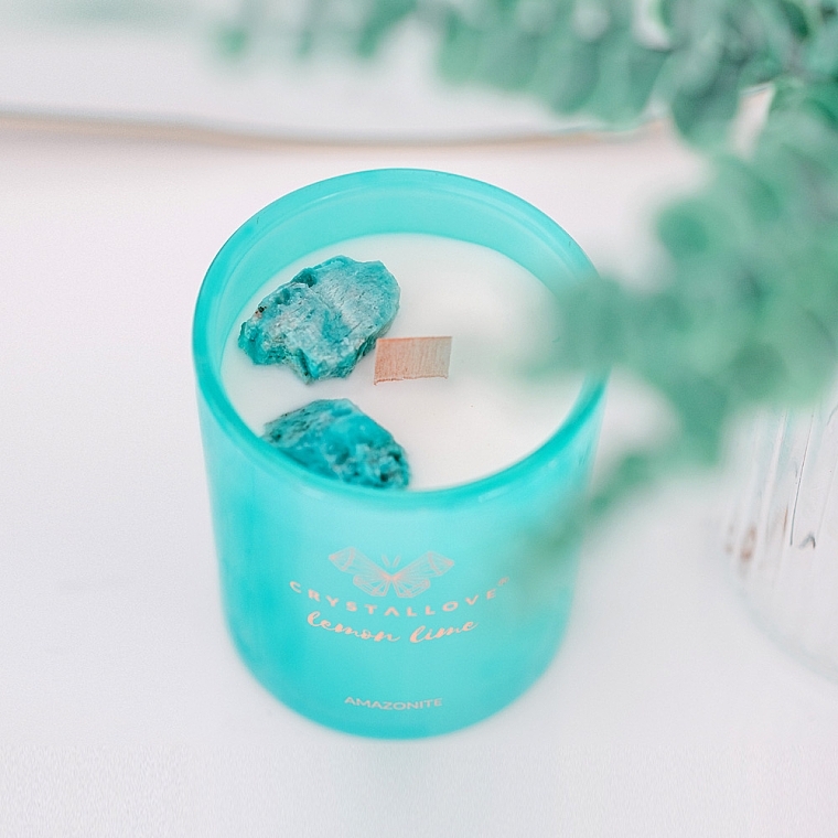 Amazonite, Lemon & Lime Soy Candle - Crystallove Soy Candle with Amazonite Lemon Lime — photo N2