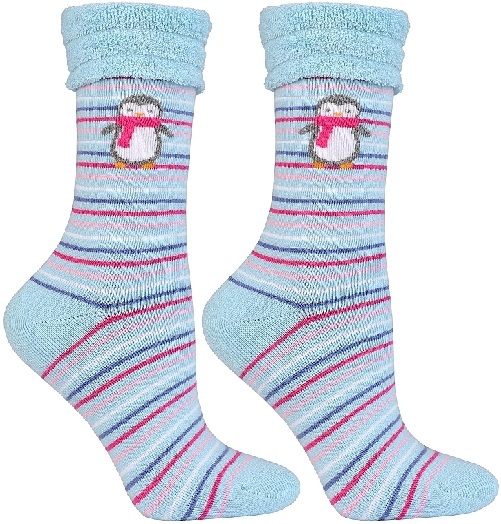 Women Winter Terry Socks, CSL450-038, blue striped - Moray Frotte — photo N1