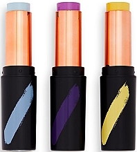 Makeup Stick Set - Makeup Revolution Creator Fast Base Paint Stick Set Light Blue, Purple & Yellow — photo N2
