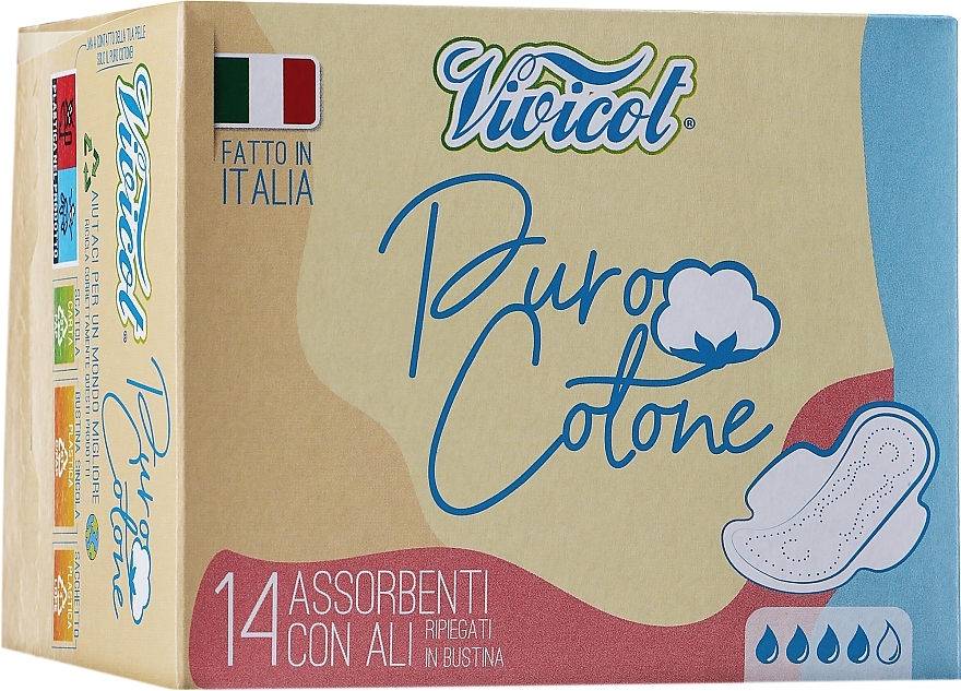 Thin Daily Liners with Wings, 14 pcs - Vivicot Pure Cotton — photo N1