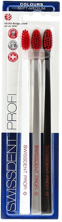 Toothbrush Set, Soft-Medium, black+white+gray - SWISSDENT Profi Colours Soft-Medium Trio-Pack — photo N1