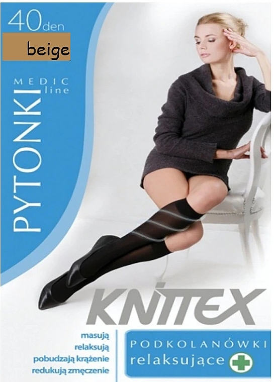 Women Relaxing Knee-Highs 40 Den, beige - Knittex — photo N1