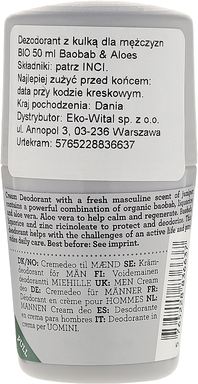 Organic Cream Deodorant "Baobab & Aloe Vera" - Urtekram Men Deo Baobab Aloe Vera — photo N2