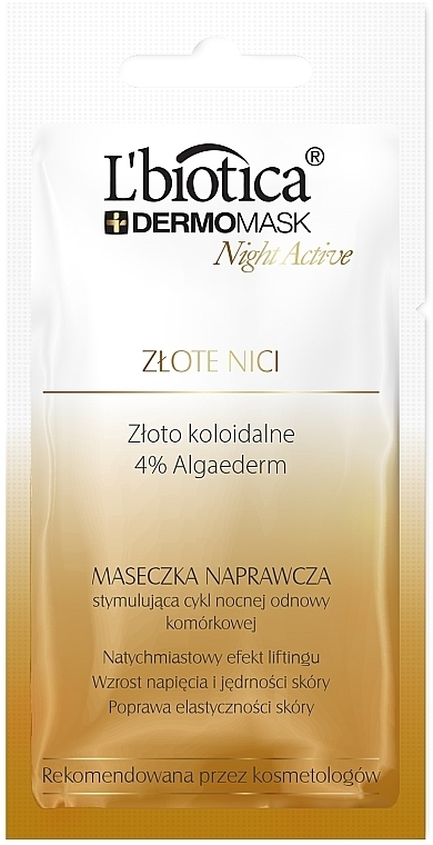 Night Face Mask 'Golden Threads' - L'biotica Dermomask Night Active Gold Spun — photo N1