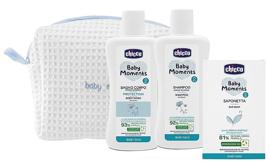 Set - Chicco Beauty With Zip Baby Moments Light Blue (b/wash/200ml+sham/200ml+soap/100g) — photo N1