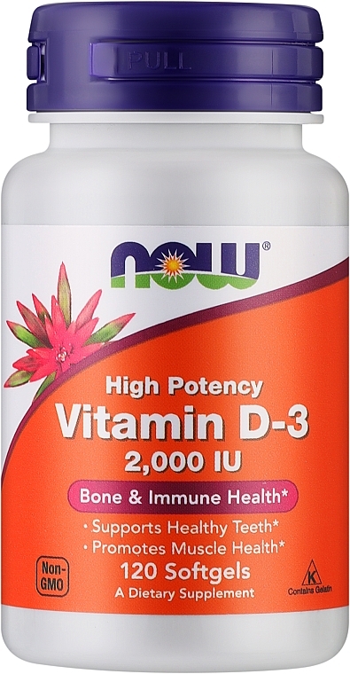 Gelatin Capsules "Vitamin D3" - Now Foods Vitamin D3 2000 IU — photo N1