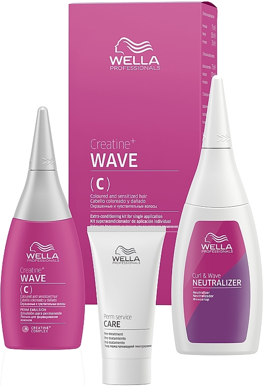 Perm Set for Colored & Sensitive Hair - Wella Professionals Creatine+ Wave (h/lot/75ml + h/neutr/100ml + treatm/30ml) — photo N1