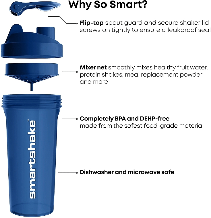 Shaker 1000 ml, blue - SmartShake Shaker Lite Series Navy Blue — photo N3