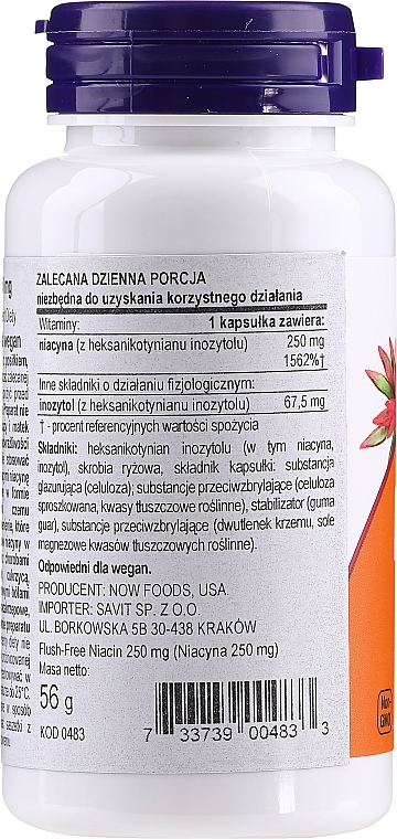 Dietary Supplement "Niacin (Vitamin B3)", 250mg - Now Foods Flush-Free Niacin — photo N11