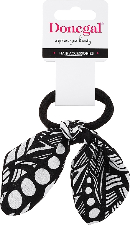 Hair Tie, FA-5621, black, black and white bow - Donegal — photo N1