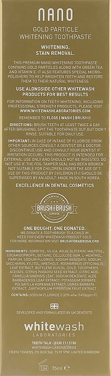 Toothpaste "Intensive Whitening with Nano Gold Particles" - WhiteWash Laboratories Nano Gold Particle Whitening Toothpaste — photo N3