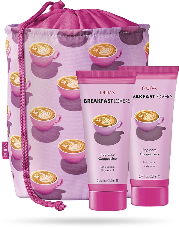 Set - Pupa Breakfast Lovers Cappuccino Kit 1 (sh/milk/200ml + b/lot/200ml+ bag) — photo N1