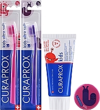 Fragrances, Perfumes, Cosmetics Fluoride-Free Dental Care Set, pink & purple toothbrushes - Curaprox (t/paste/60ml + t/br/2pcs)