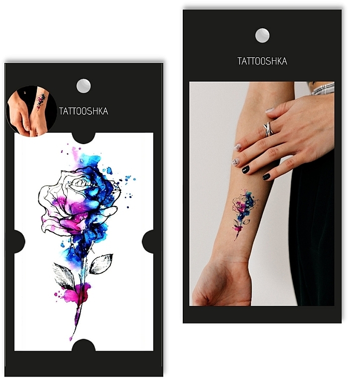 Temporary Tattoo "Graphic Watercolor Rose" - Tattooshka — photo N1