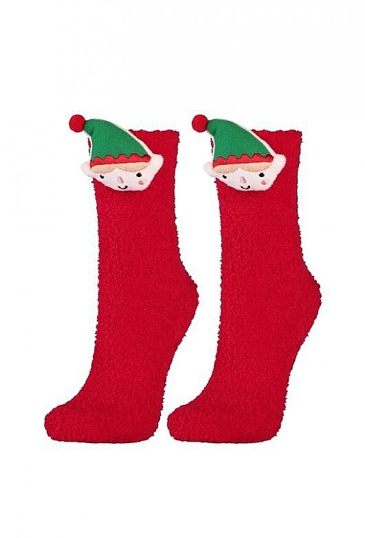 Christmas Socks in Decorative Box, CSLS250-023, red with elves - Moraj — photo N1