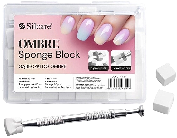 Ombre Sponges in a Box with Tweezers, 80 pieces - Silcare — photo N1