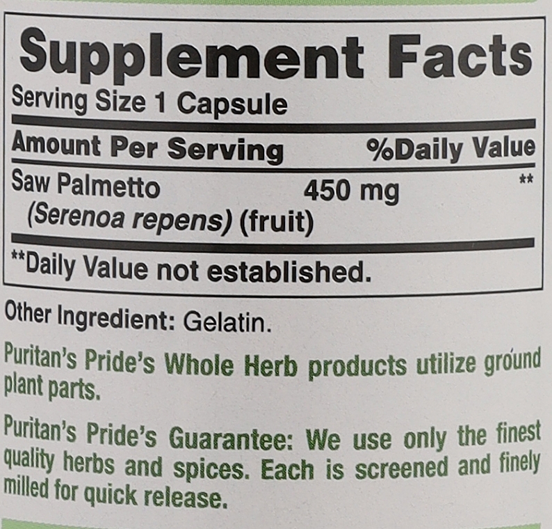 Men Dietary Supplement - Puritan's Pride Saw Palmetto 450mg Capsules — photo N3