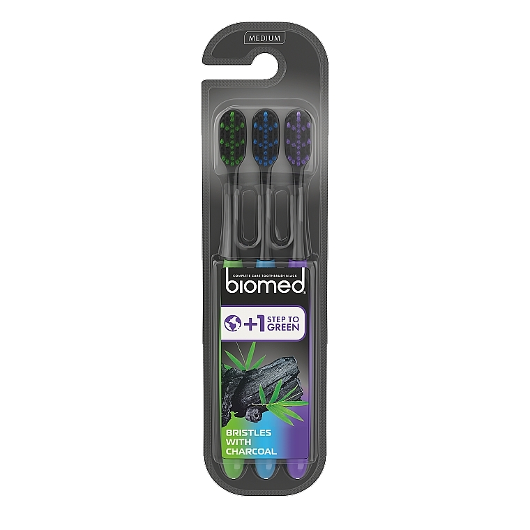 Medium Toothbrush Set, 3 pcs - Biomed Black 2+1 Toothbrush — photo N1