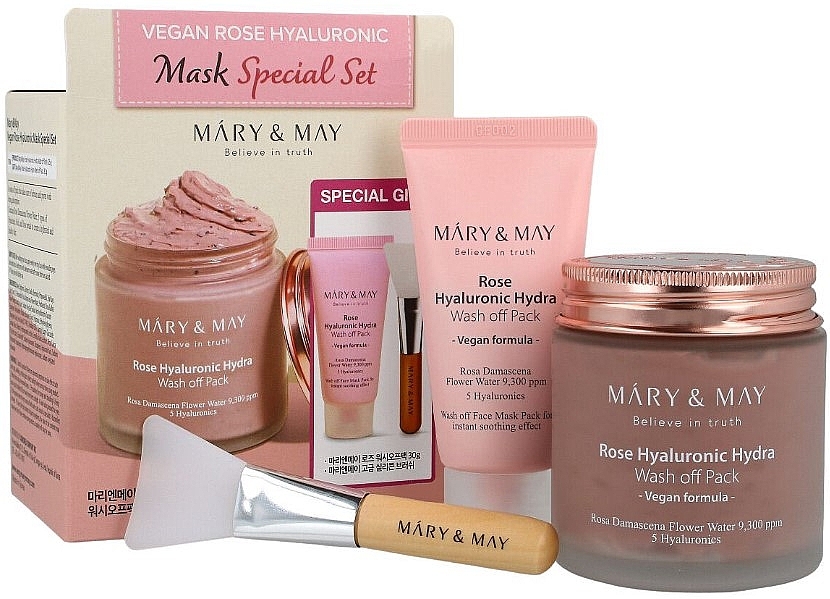 Set - Mary & May Vegan Hyaluronic Hydra Wash off Mask Special Gift Set (mask/30g+ mask/125g + brush/1pcs) — photo N1