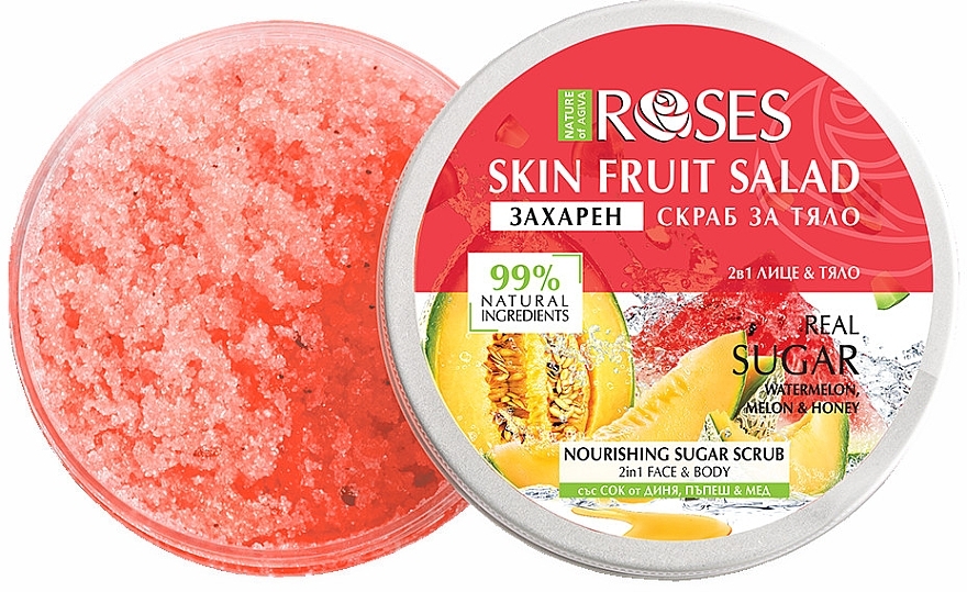 Watermelon, Melon & Honey Face & Body Scrub - Nature of Agiva Roses Body Fruit Salad Nourishing Sugar Scrub — photo N1