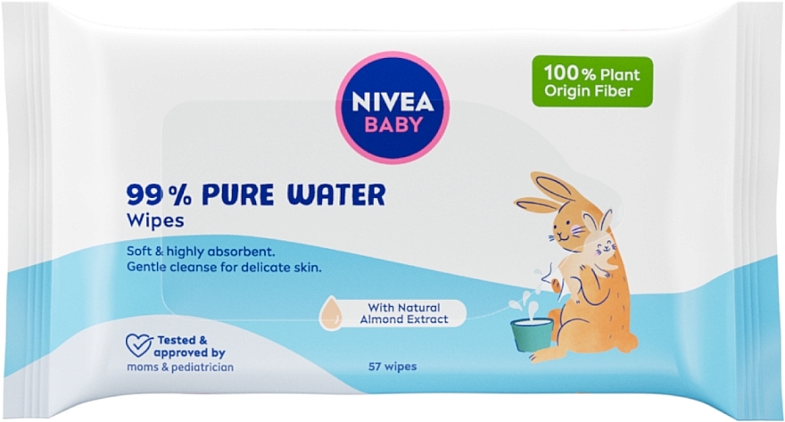 Biodegradable Wipes, 57 pcs - Nivea Baby 99% Pure Water — photo N1