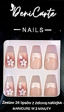 Fragrances, Perfumes, Cosmetics Square Nail Tips, white flowers, 24 pcs. - Deni Carte Nails 7189