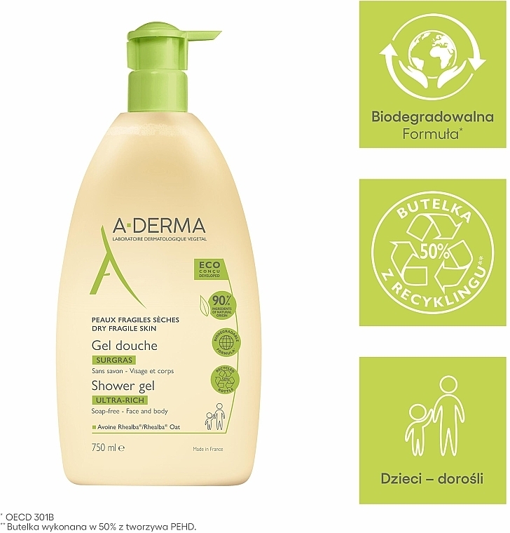 Shower Gel - A-Derma Surgras Gel Douche Utlra-Rich Shower Gel — photo N3