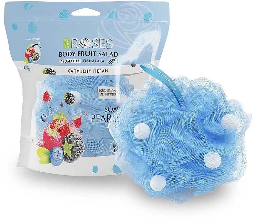 Aromatic Bath Sponge with Soap Pearls "Berries & Black Pepper" - Nature of Agiva Roses Body Fruit Salad Soap Pearls — photo N2