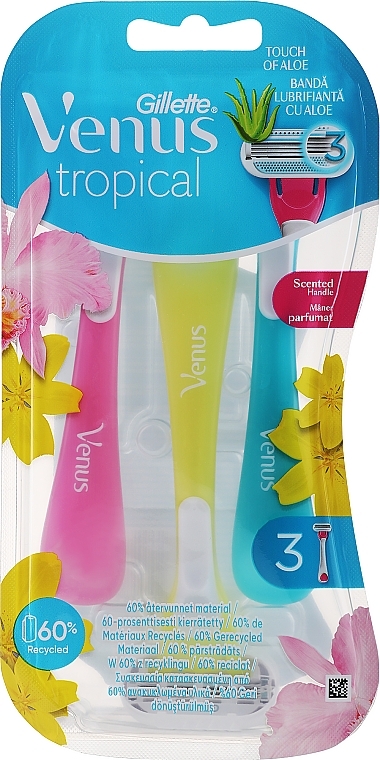 Disposable Shaving Razors, 3 pcs. - Gillette Venus Tropical — photo N1