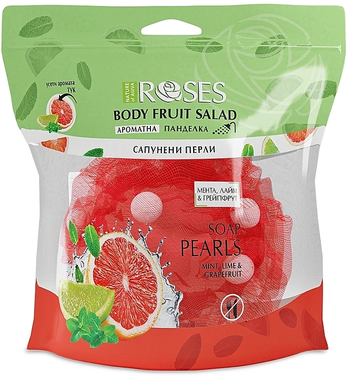 Aromatic Bath Sponge with Soap Pearls "Mint, Lime & Grapefruit" - Nature of Agiva Roses Body Fruit Salad Soap Pearls — photo N3