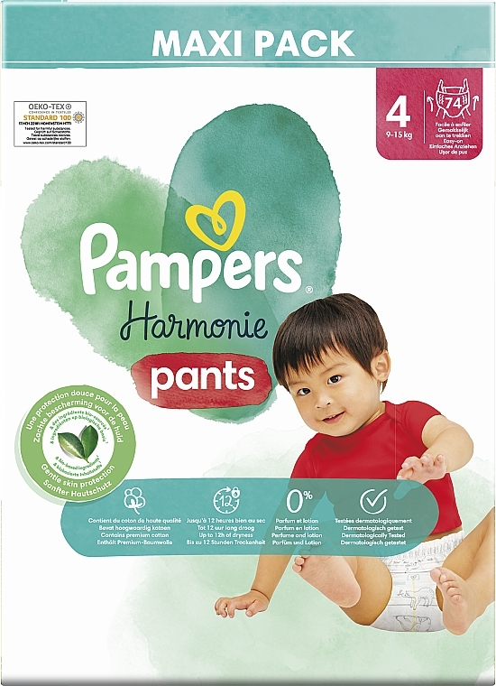 Harmonie Nappy Pants, size 4 (9-15 kg), 74 pcs - Pampers — photo N2