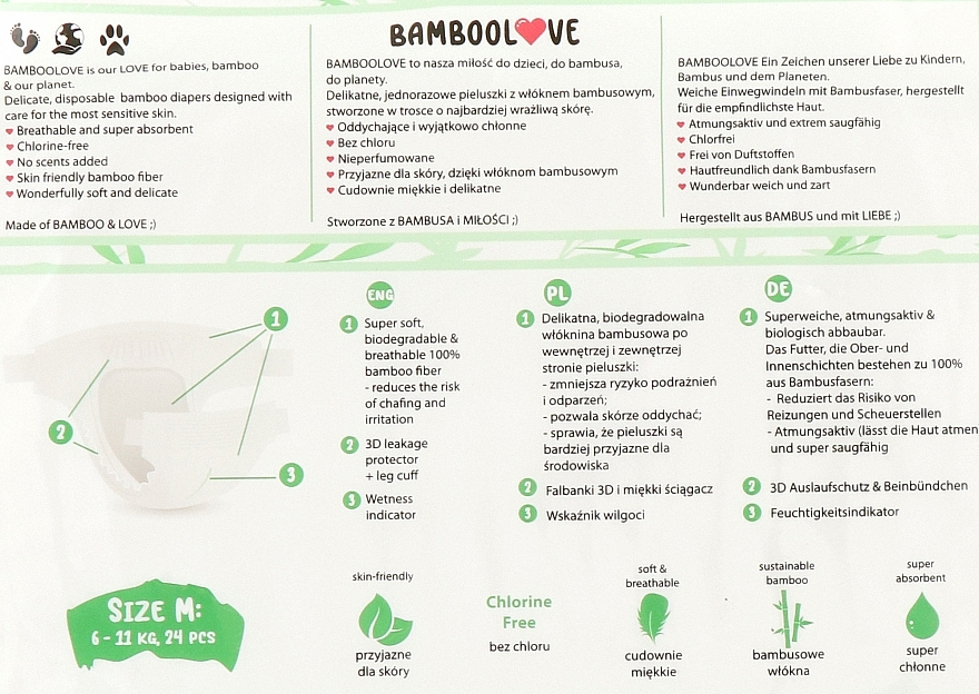 Bamboo Diapers, M (6-11 kg), 24 pcs - Bamboolove — photo N2