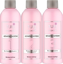 Keratin Hair Straightening Kit - Tufi Profi Premium (keratin/100ml + shampoo/100ml*2) — photo N2