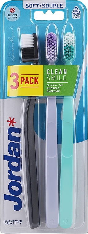 Soft Toothbrush, black, turquoise, lavender - Jordan Clean Smile Soft — photo N1