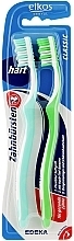 Hard Toothbrush, turquoise+green - Elkos Dental Classic — photo N1