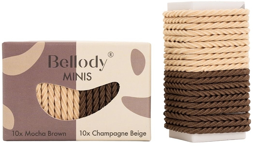 Hair Ties, brown and beige, 20 pcs - Bellody Minis Hair Ties Brown & Beige Mixed Package — photo N1