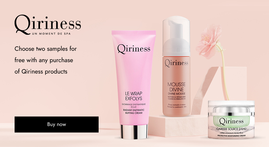 Buy Qiriness products and choose two of three facial care samples for free