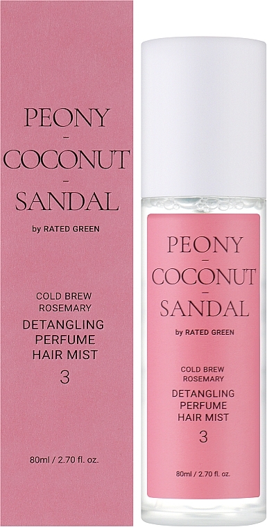 Peony-Coconut-Sandalwood Perfumed Hair Mist - Rated Green Cold Brew Rosemary Detangling Perfume Hair Mist 3 — photo N2