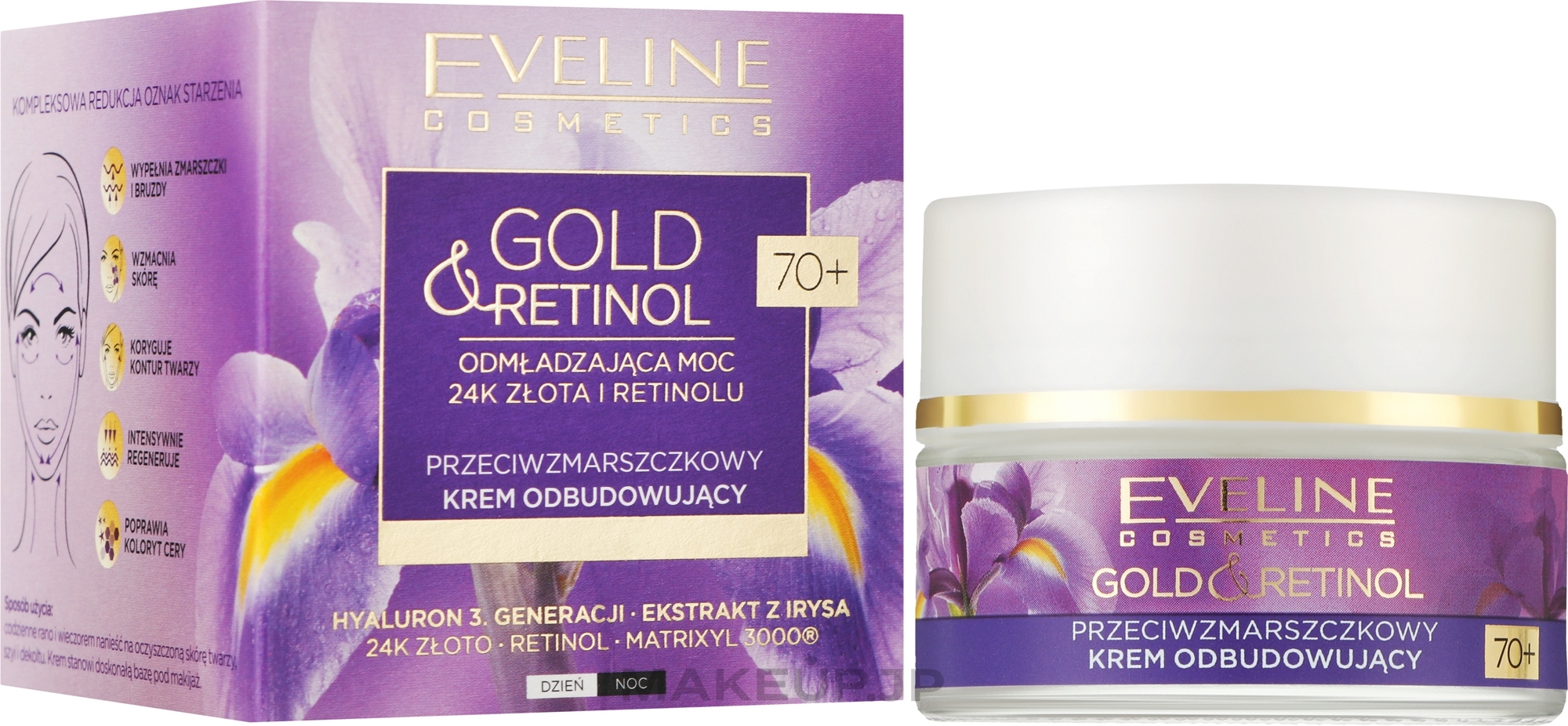 Repairing Anti-Wrinkle Cream - Eveline Cosmetics Gold And Retinol 70 + — photo 50 ml