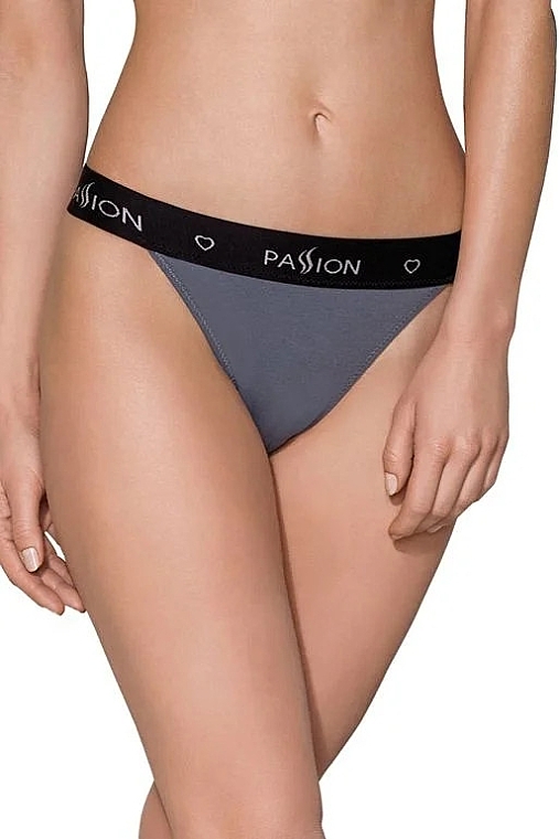 Cotton Tanga Panties with Wide Elastic Band PS015, dark grey - Passion — photo N1