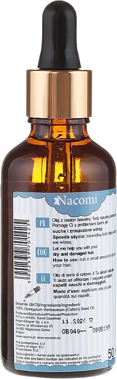 Cotton Seed Hair Oil with Pipette - Nacomi Cotton Seed Oil — photo N2