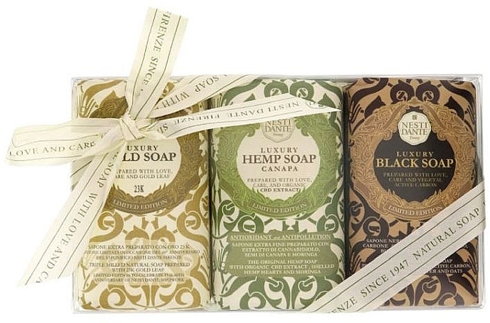 Set - Nesti Dante Gold, Hemp & Black Soap Trio Set (soap/3x250g) — photo N1